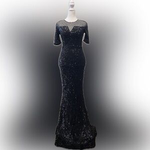 Woman’s V neck Sequin Prom Dress short sleeve